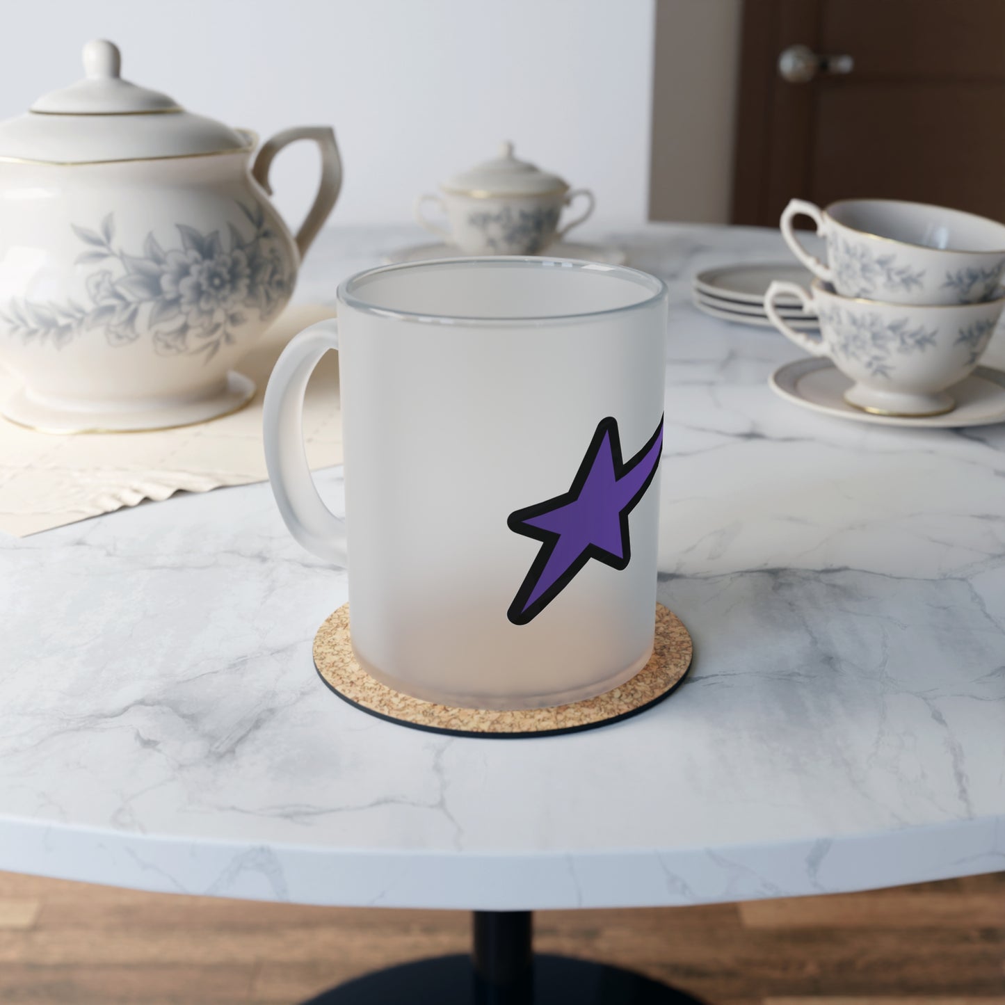 Purple Bling Star Frosted Glass Mug, 11 oz